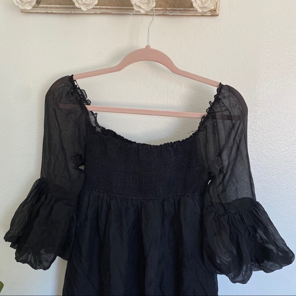 'Zara Basic Black Puff Sleeve Chiffon Dress XS - Picture 3 of 7